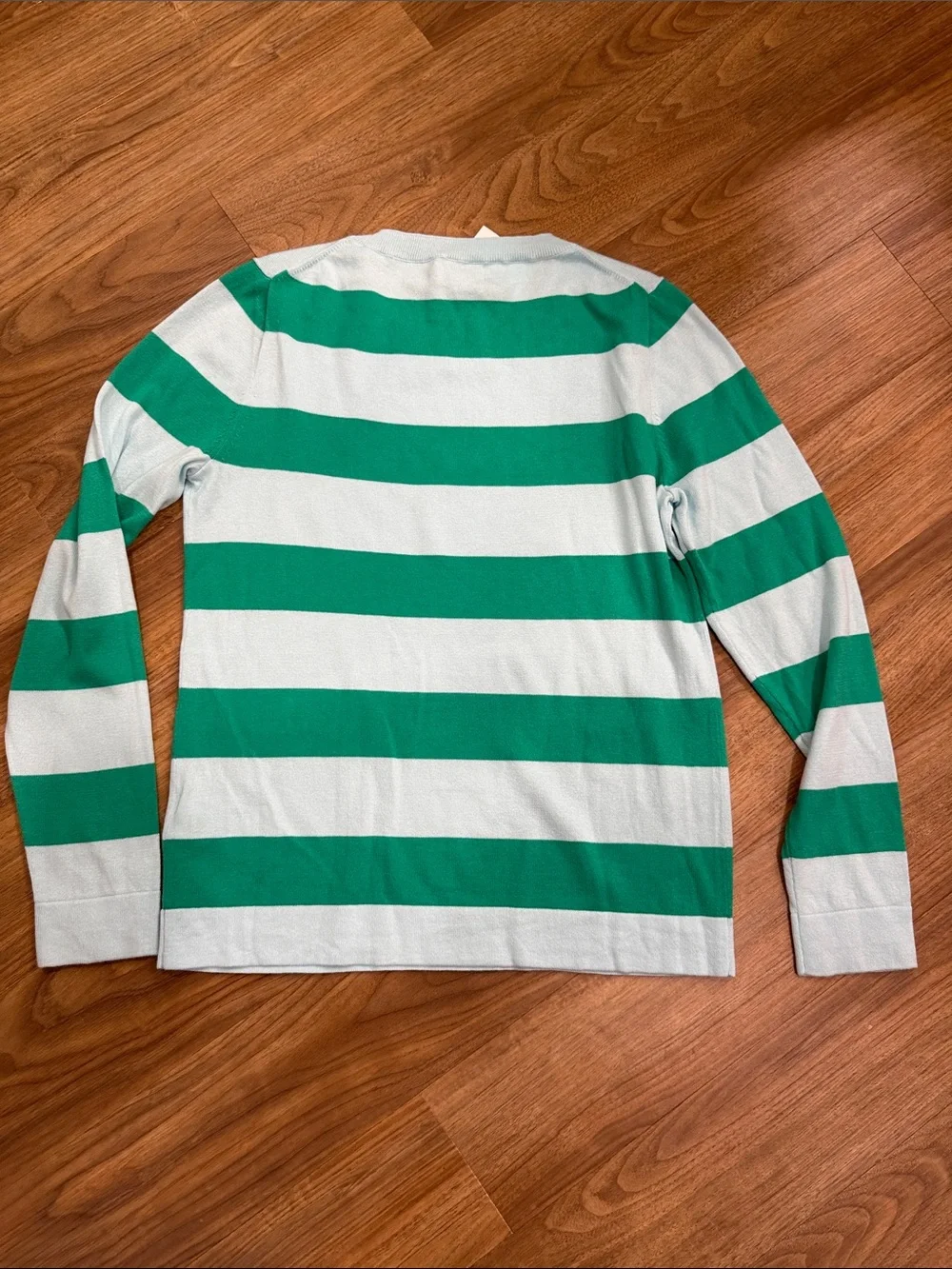 J. Crew Factory Teddie Light Blue and Green Striped Crewneck Sweater